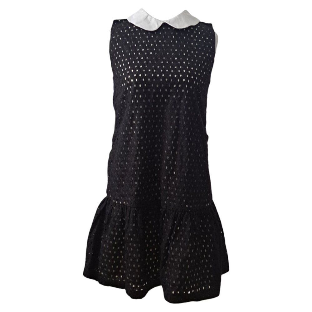 Kate Spade 14 Youth Shift Dress Peter Pan Collar Black Eyelet Dress Sleeveless
